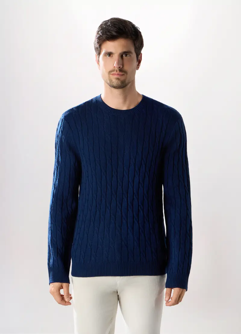 Maglione Girocollo A Trecce Uomo, Blu royal