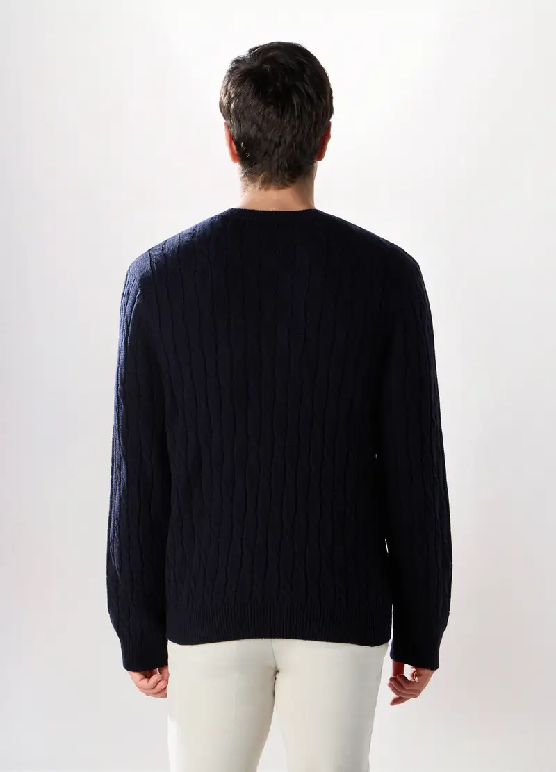 Maglione Girocollo A Trecce Uomo, Blu scuro miniatura 2