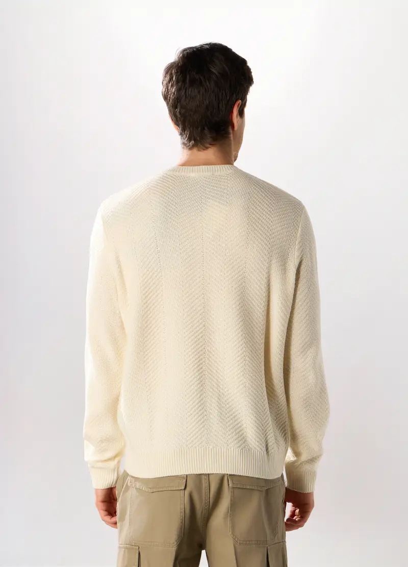 Maglione Girocollo Chevron Uomo, Bianco lana miniatura 2