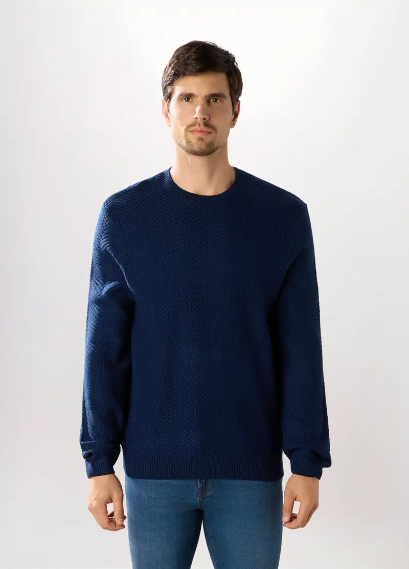 Maglione Girocollo Chevron Uomo, Blu navy