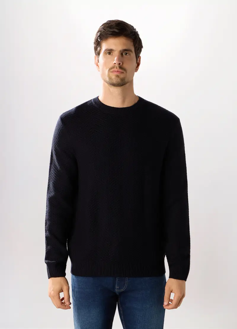 Maglione Girocollo Chevron Uomo, Blu scuro