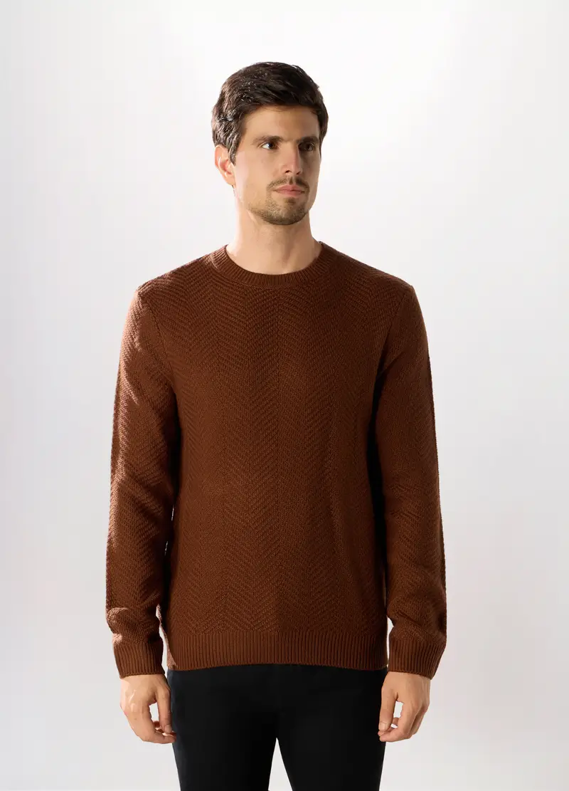 Maglione Girocollo Chevron Uomo, Marrone chiaro