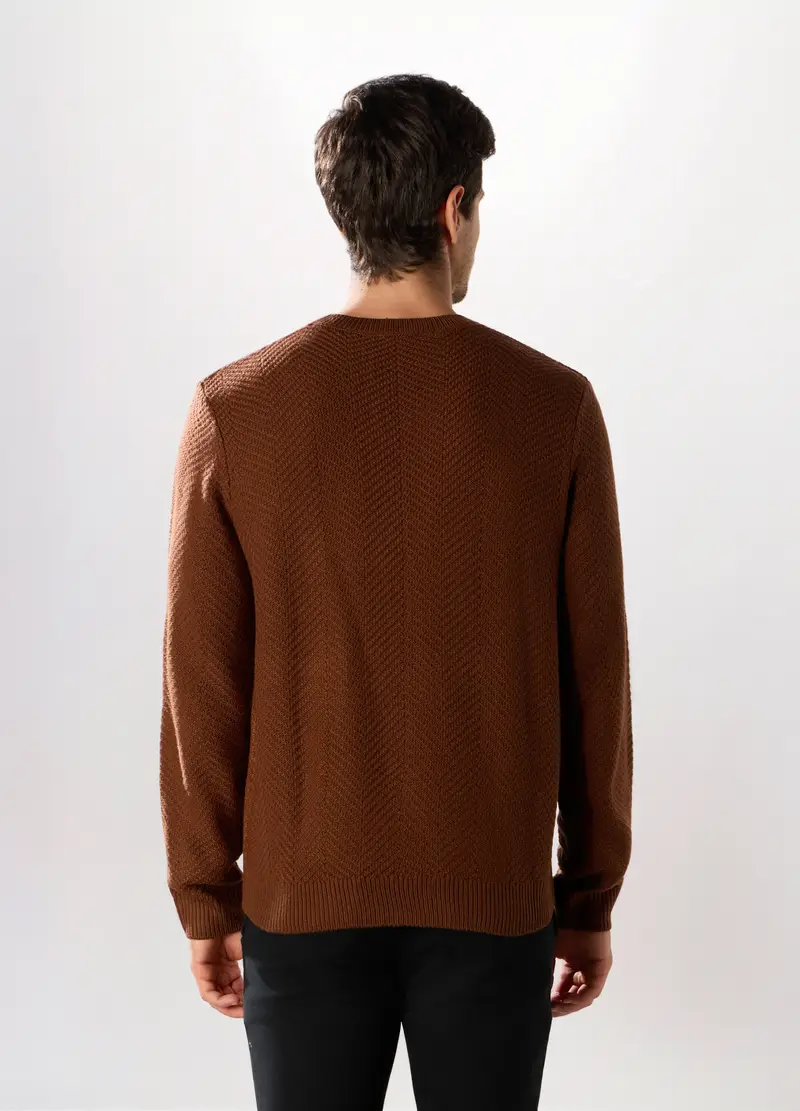 Maglione Girocollo Chevron Uomo, Marrone chiaro miniatura 2