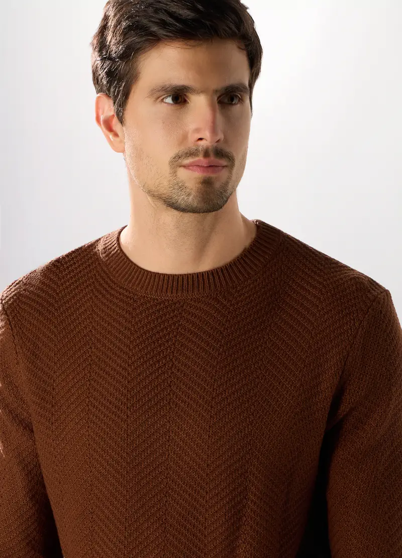 Maglione Girocollo Chevron Uomo, Marrone chiaro miniatura 3