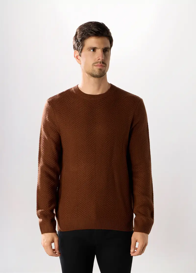 Maglione Girocollo Chevron Uomo, Marrone chiaro