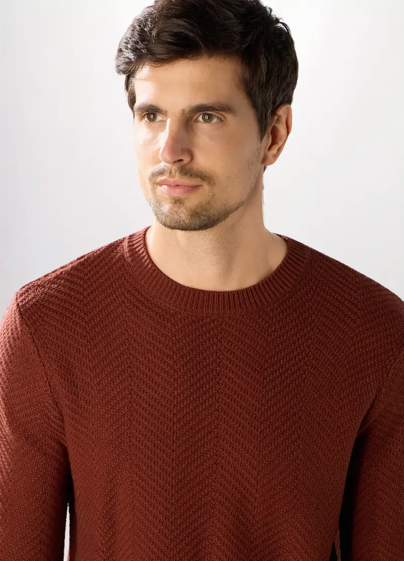 Maglione Girocollo Chevron Uomo, Marrone cognac miniatura 3