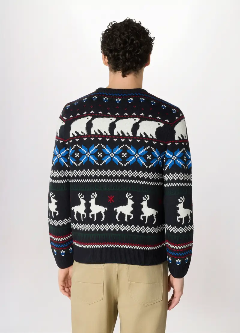 Maglione Girocollo Con Decorazioni Natalizie Uomo, Blu scuro miniatura 2