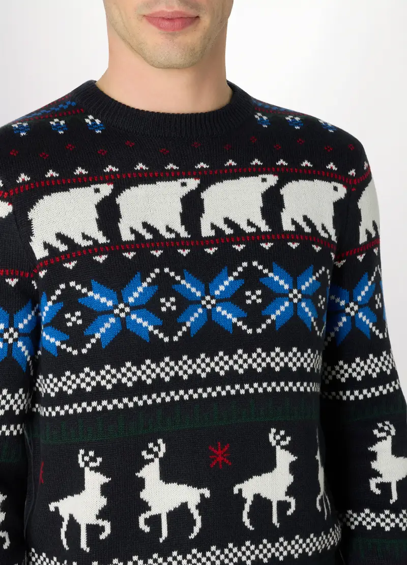 Maglione Girocollo Con Decorazioni Natalizie Uomo, Blu scuro miniatura 3