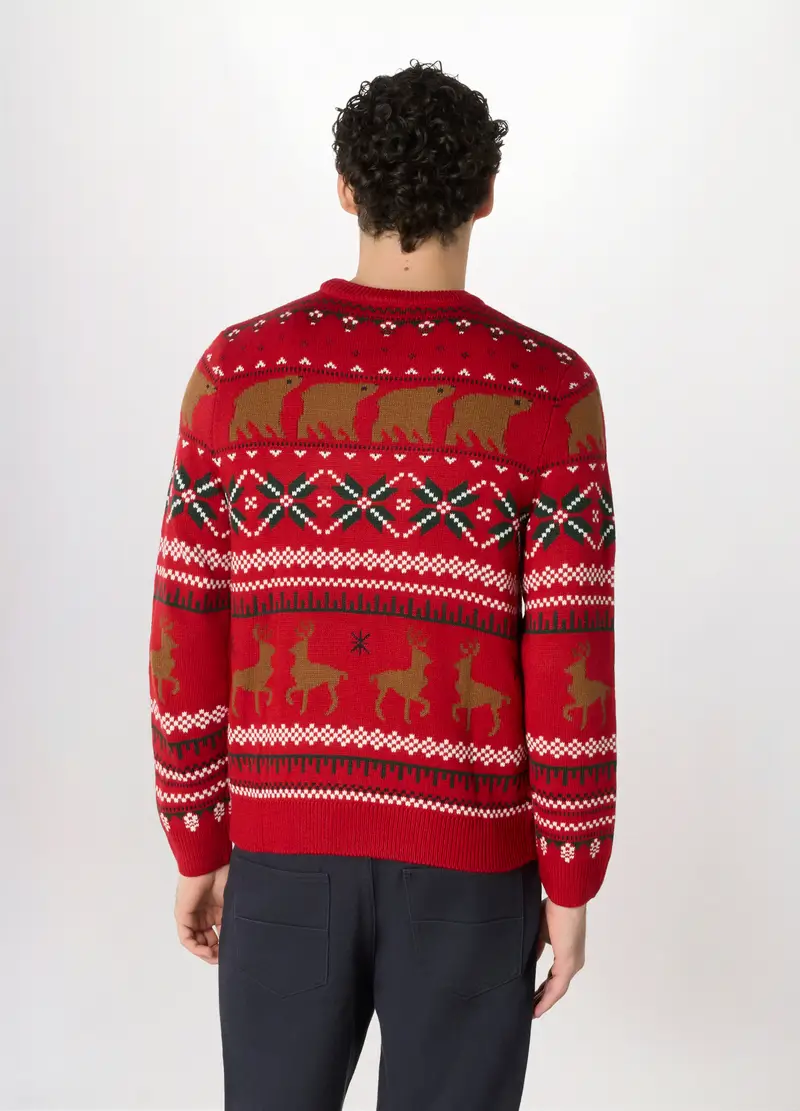 Maglione Girocollo Con Decorazioni Natalizie Uomo, Rosso mattone miniatura 2