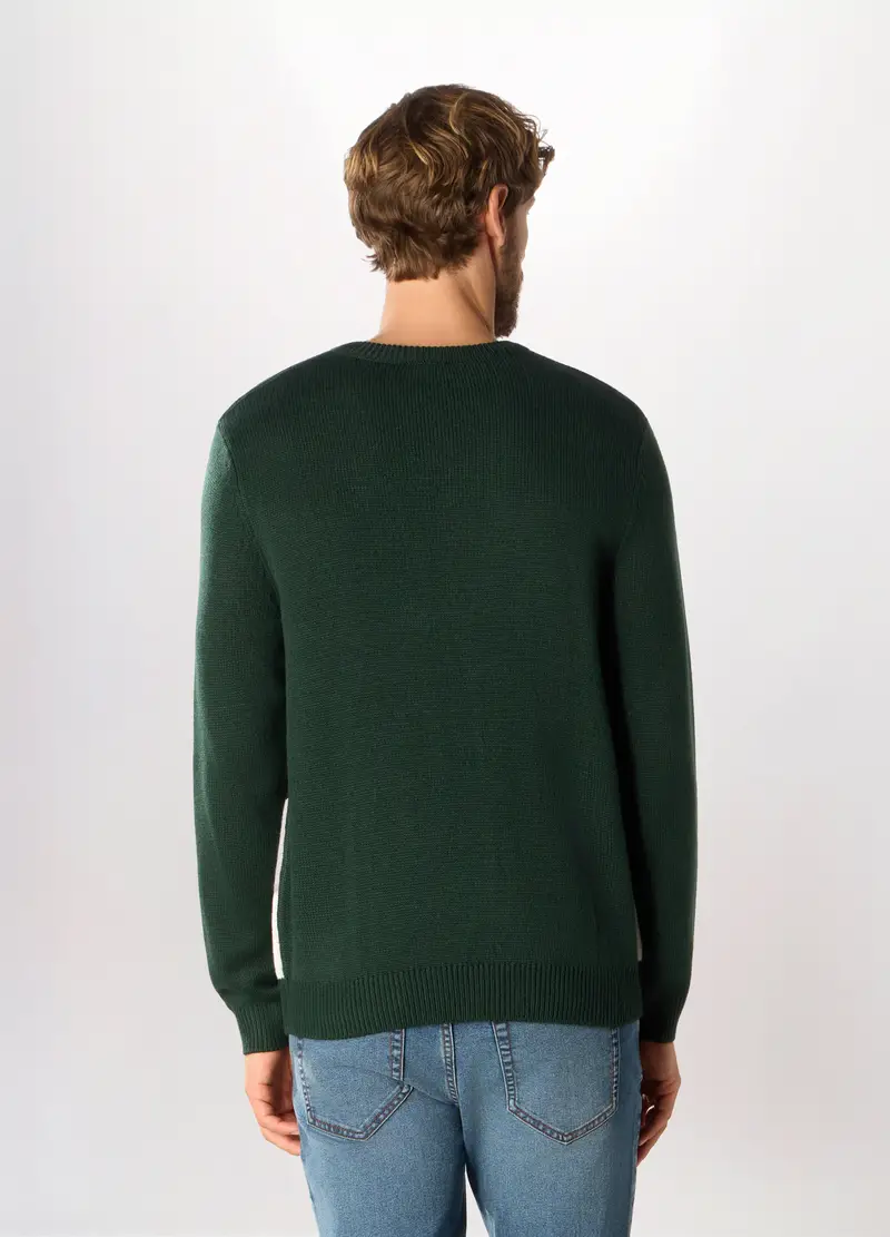 Maglione Girocollo Con Motivo Natale Uomo, Verde scuro miniatura 2