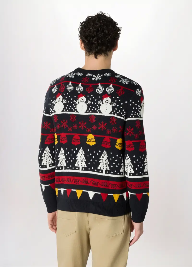 Maglione Girocollo Con Motivo Natalizio Uomo, Blu scuro miniatura 2