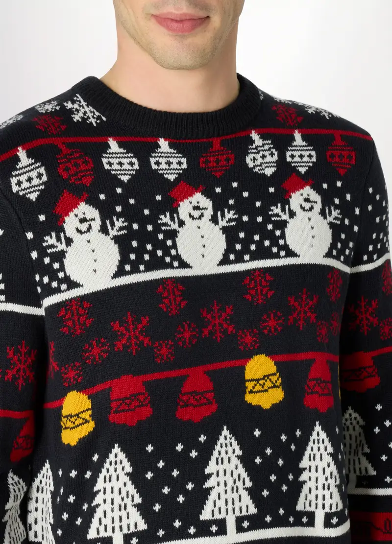Maglione Girocollo Con Motivo Natalizio Uomo, Blu scuro miniatura 3