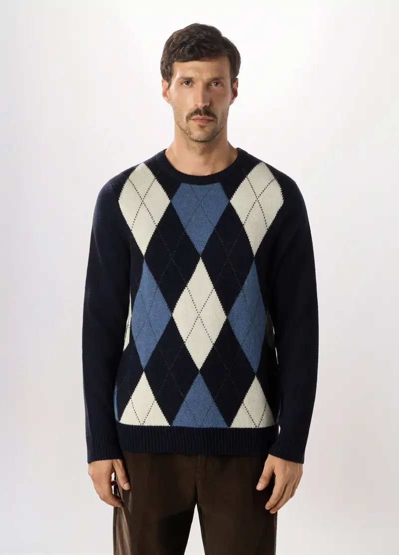 Maglione Girocollo Con Rombi Uomo, Blu scuro