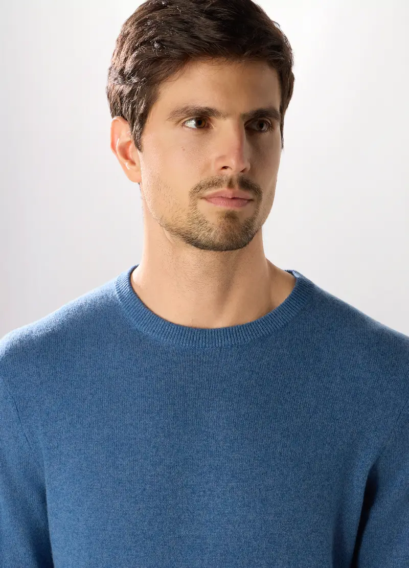Maglione Girocollo In Cashmere Uomo, Azzurro scuro miniatura 3