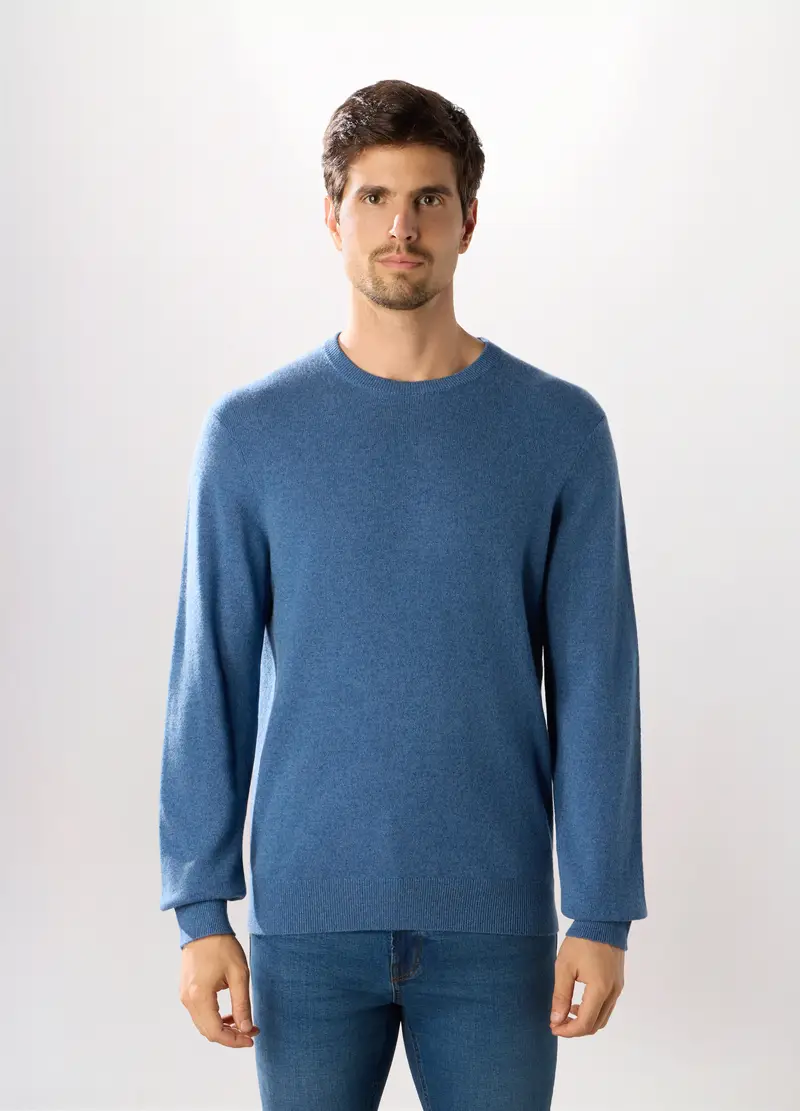 Maglione Girocollo In Cashmere Uomo, Azzurro scuro