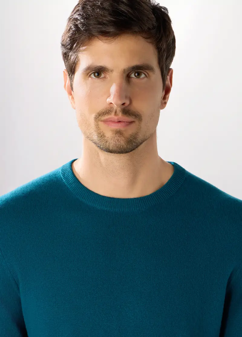 Maglione Girocollo In Cashmere Uomo, Blu chambray miniatura 3