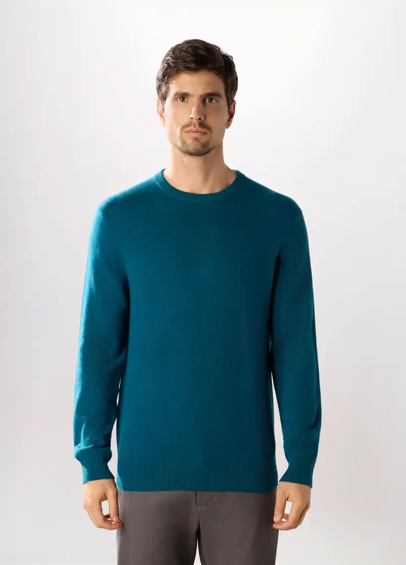 Maglione Girocollo In Cashmere Uomo, Blu chambray