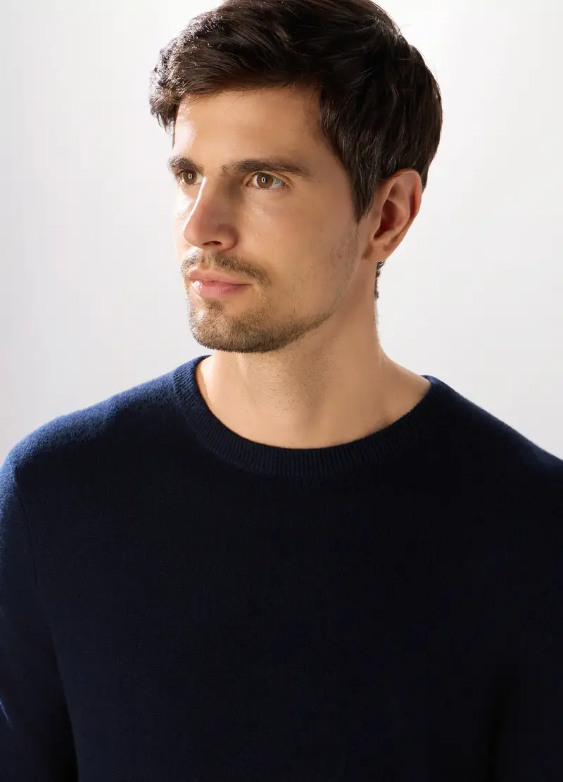 Maglione Girocollo In Cashmere Uomo, Blu scuro miniatura 3