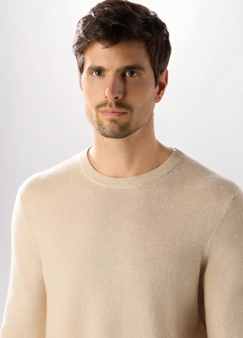 Maglione Girocollo In Cashmere Uomo, Crema miniatura 3
