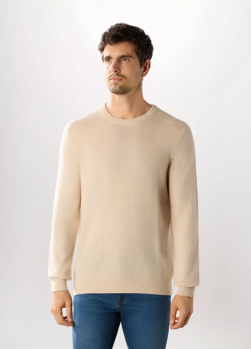 Maglione Girocollo In Cashmere Uomo, Crema