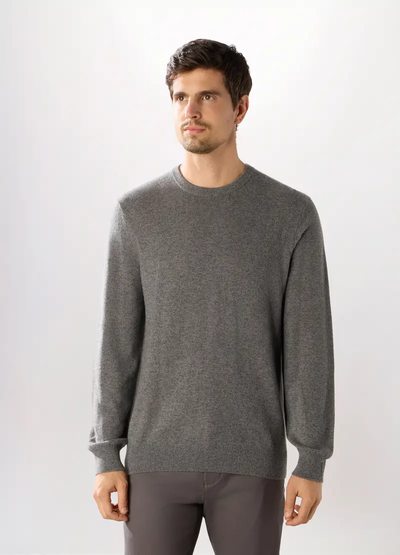 Maglione Girocollo In Cashmere Uomo, Grigio scuro melange