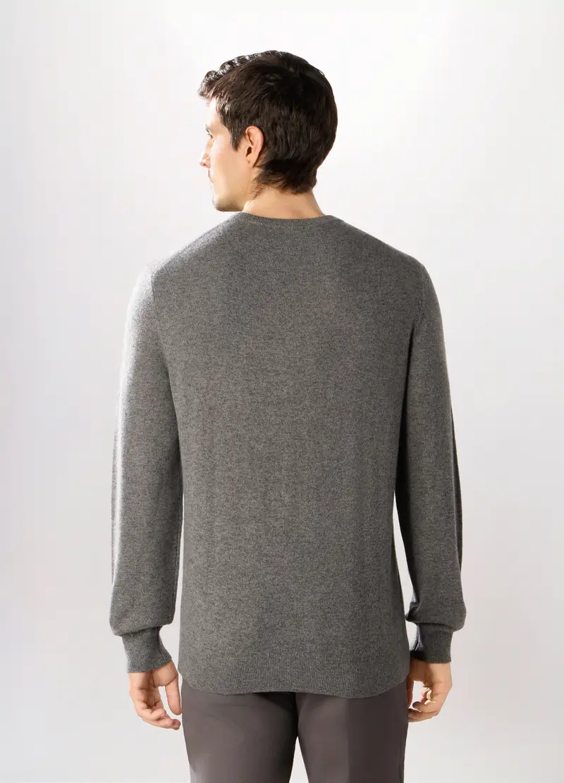 Maglione Girocollo In Cashmere Uomo, Grigio scuro melange miniatura 2
