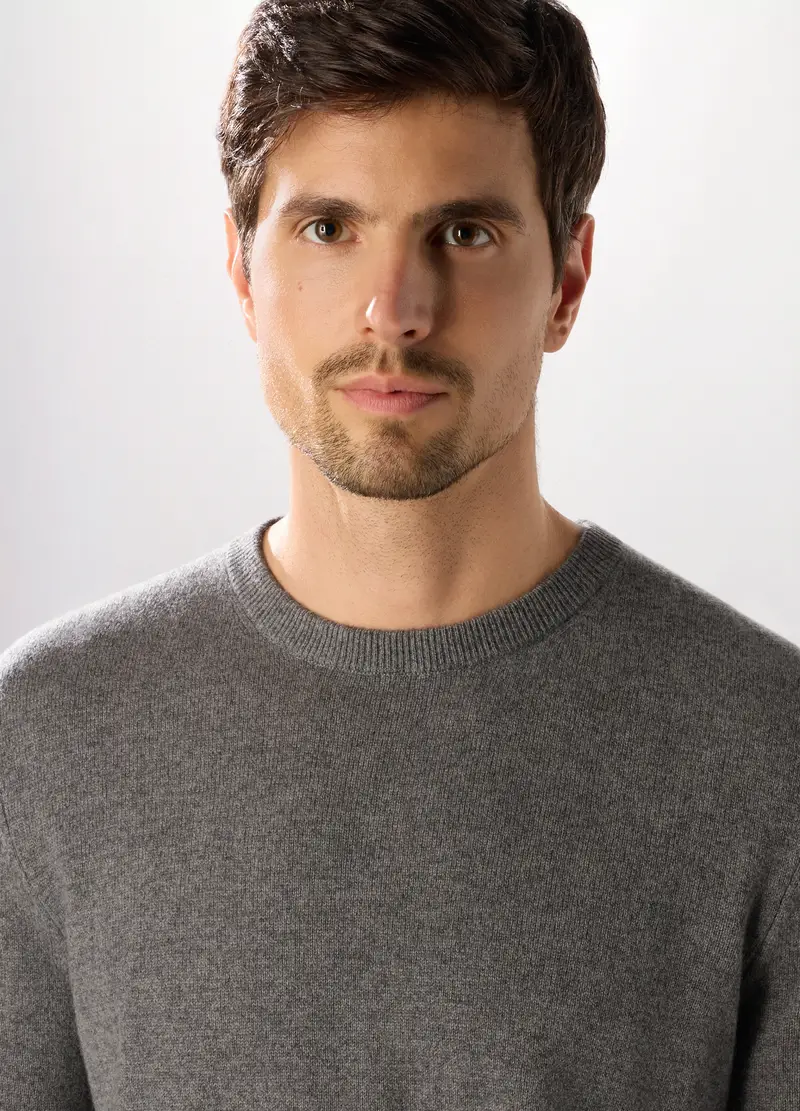 Maglione Girocollo In Cashmere Uomo, Grigio scuro melange miniatura 3