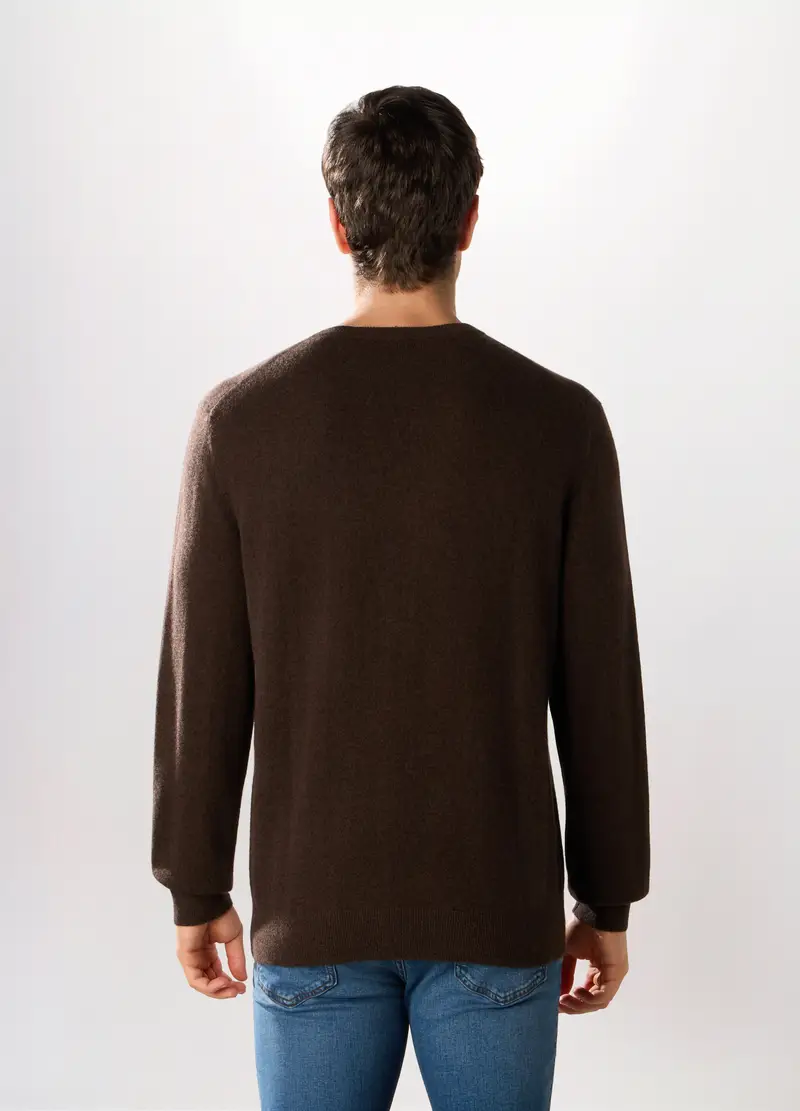 Maglione Girocollo In Cashmere Uomo, Marrone cioccolato miniatura 2