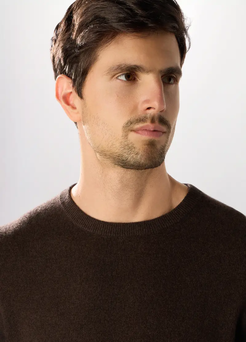 Maglione Girocollo In Cashmere Uomo, Marrone cioccolato miniatura 3