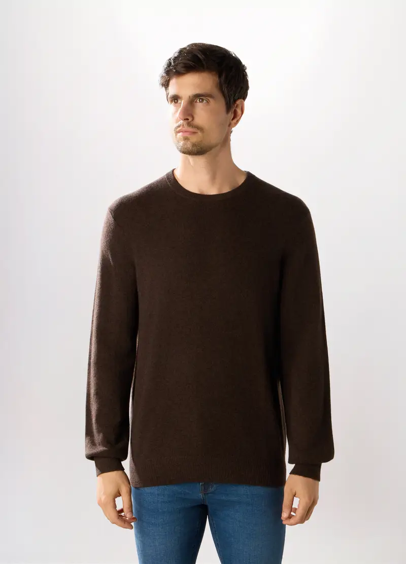 Maglione Girocollo In Cashmere Uomo, Marrone cioccolato