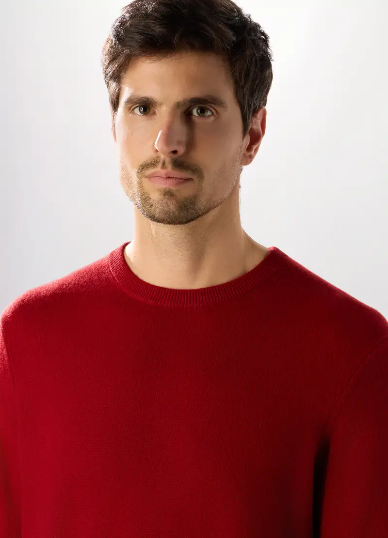 Maglione Girocollo In Cashmere Uomo, Rosso geranio miniatura 3