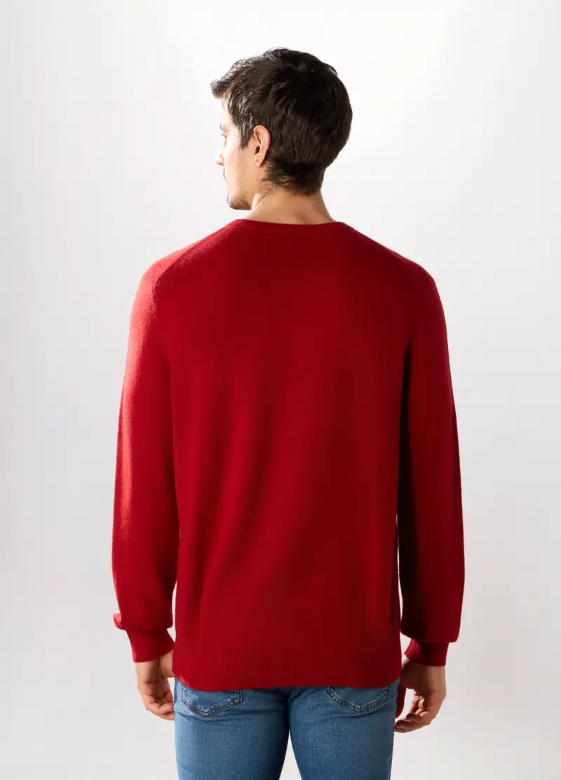 Maglione Girocollo In Cashmere Uomo, Rosso geranio miniatura 2