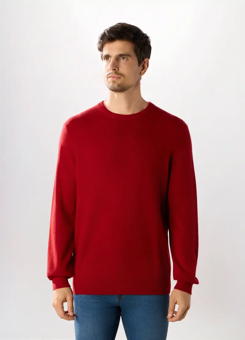 Maglione Girocollo In Cashmere Uomo, Rosso geranio