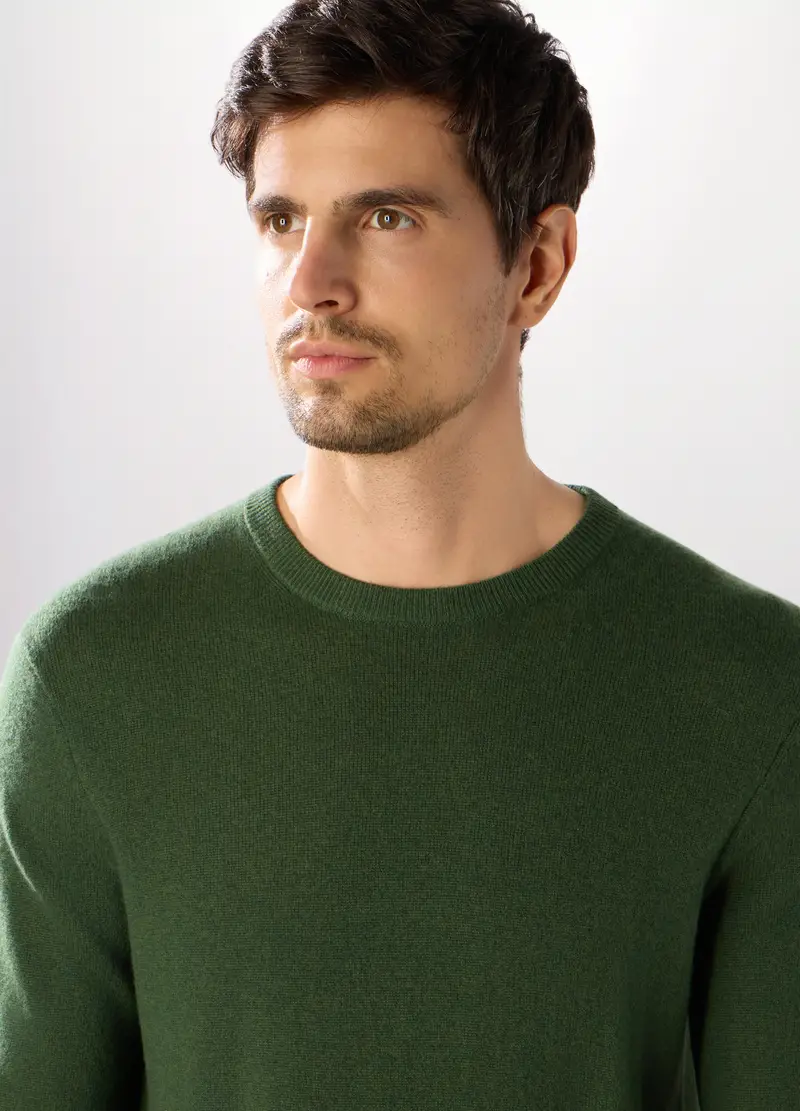Maglione Girocollo In Cashmere Uomo, Verde muschio miniatura 3