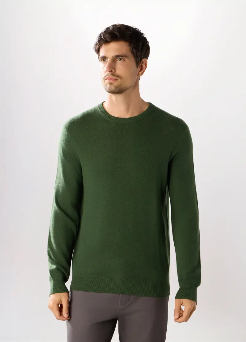 Maglione Girocollo In Cashmere Uomo, Verde muschio