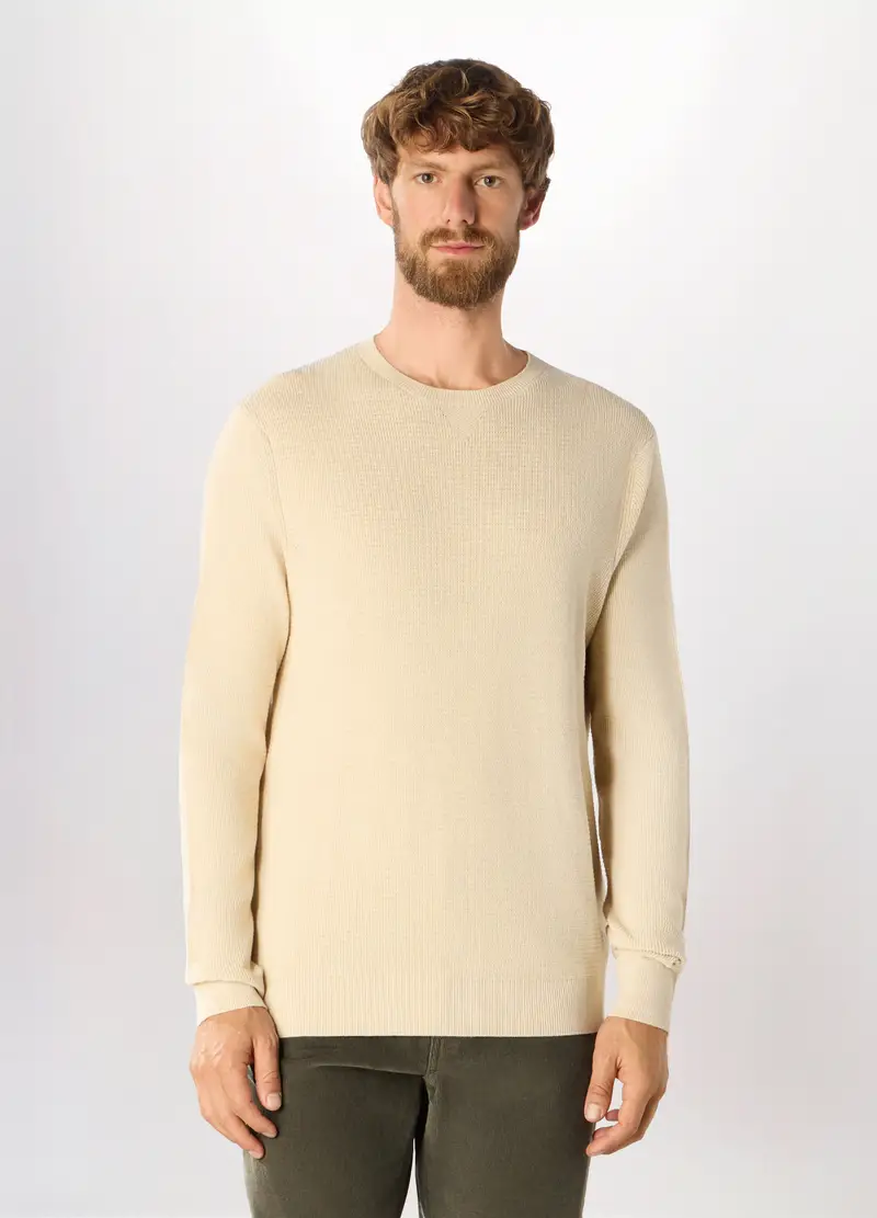 Maglione Girocollo In Cotone Uomo, Bianco avorio