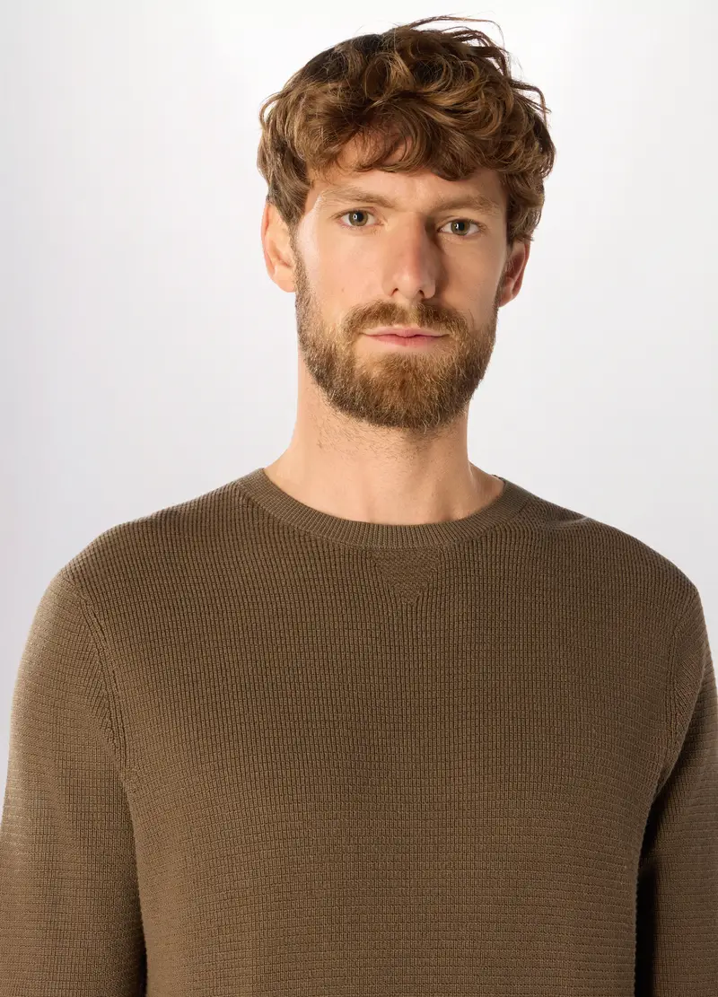 Maglione Girocollo In Cotone Uomo, Marrone cioccolato miniatura 3