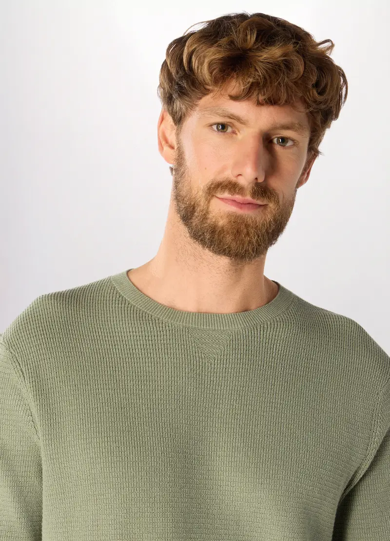Maglione Girocollo In Cotone Uomo, Verde salvia miniatura 3