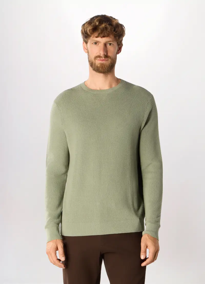 Maglione Girocollo In Cotone Uomo, Verde salvia