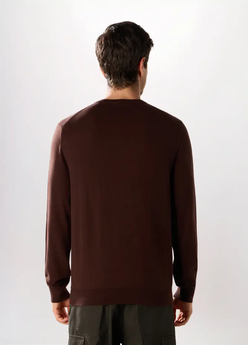 Maglione Girocollo In Misto Cotone Uomo, Marrone cioccolato miniatura 2