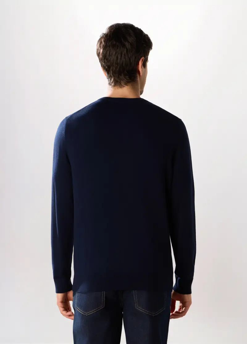 Maglione Girocollo In Misto Viscosa Uomo, Blu scuro miniatura 2