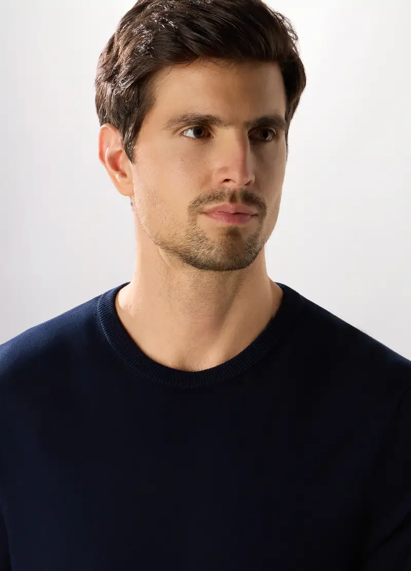 Maglione Girocollo In Misto Viscosa Uomo, Blu scuro miniatura 3