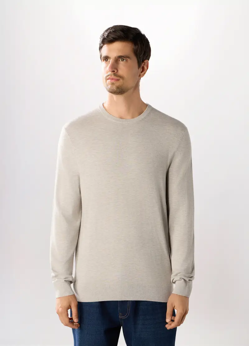 Maglione Girocollo In Misto Viscosa Uomo, Grigio chiaro melange