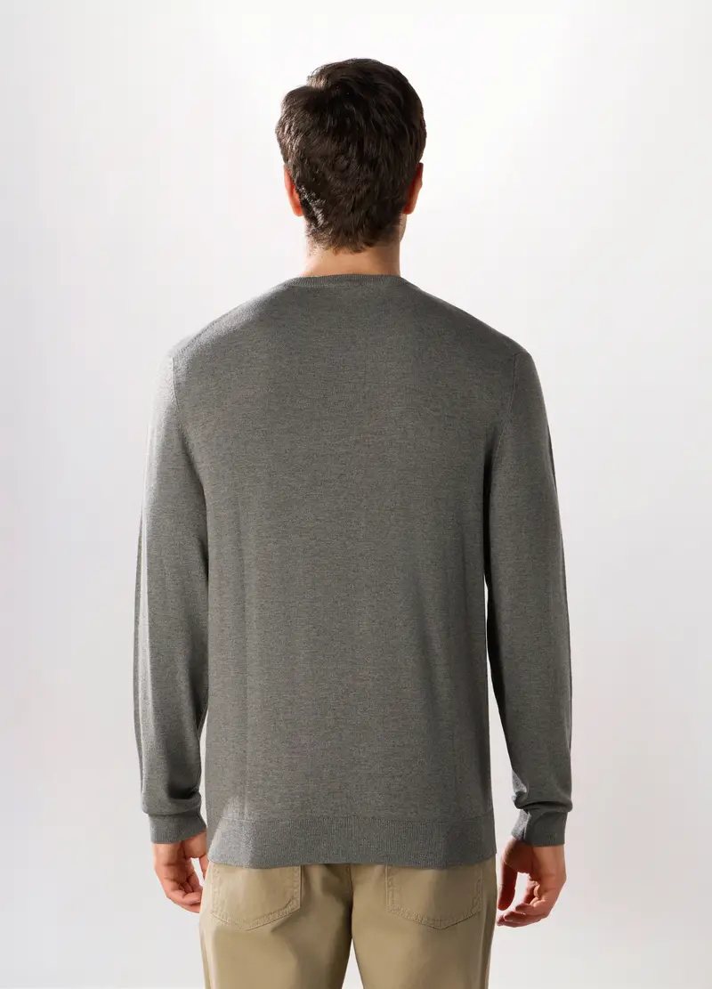 Maglione Girocollo In Misto Viscosa Uomo, Grigio scuro melange miniatura 2