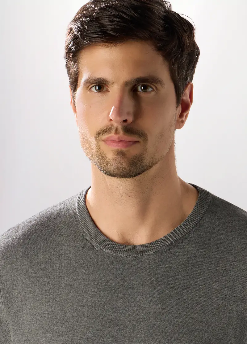 Maglione Girocollo In Misto Viscosa Uomo, Grigio scuro melange miniatura 3