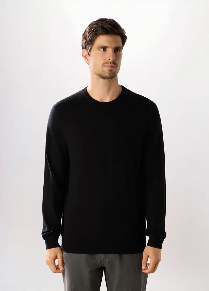 Maglione Girocollo In Misto Viscosa Uomo, Nero