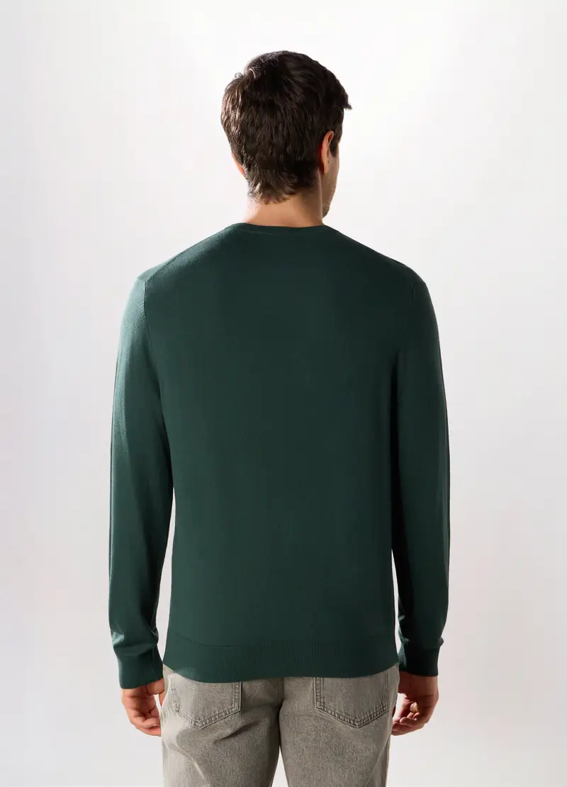 Maglione Girocollo In Misto Viscosa Uomo, Verde scuro miniatura 2