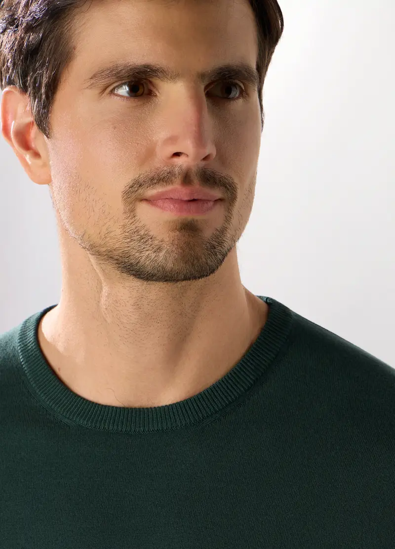 Maglione Girocollo In Misto Viscosa Uomo, Verde scuro miniatura 3