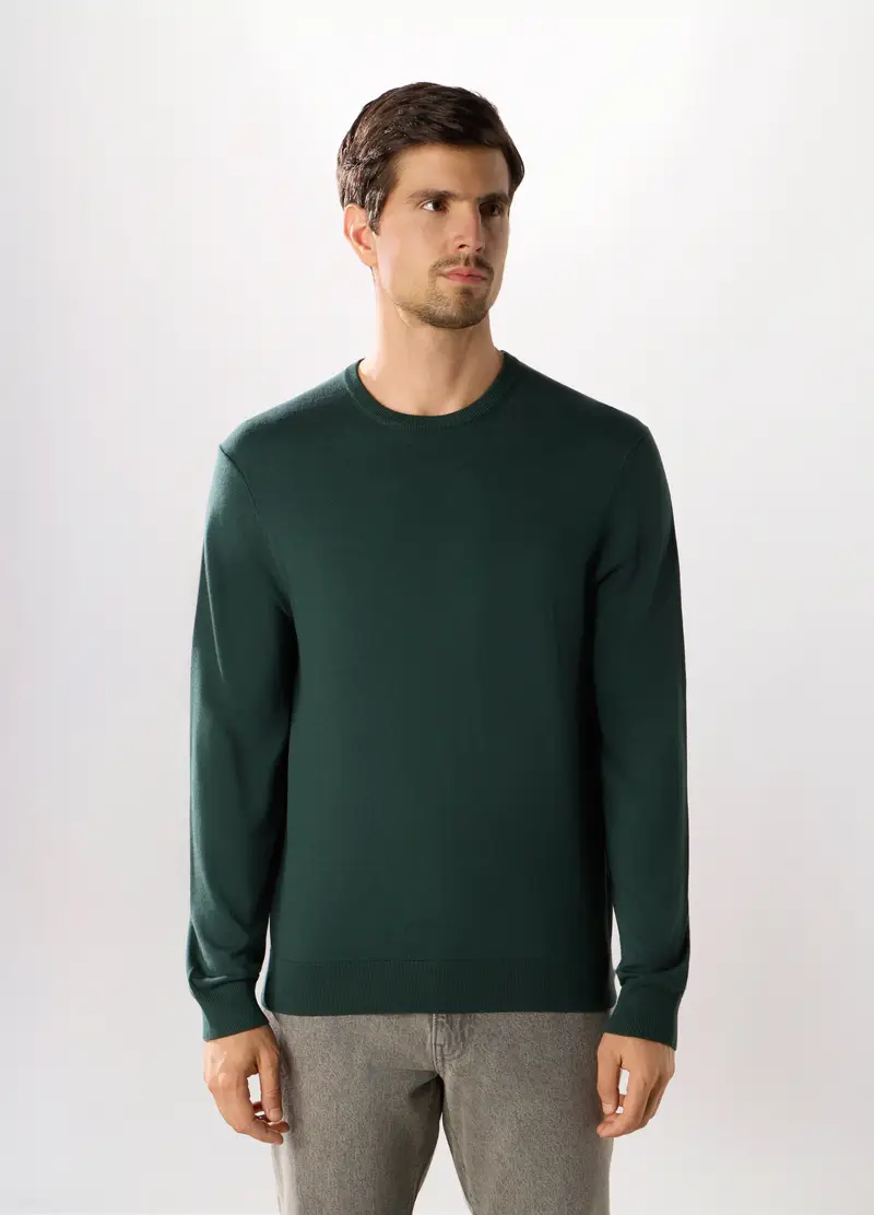 Maglione Girocollo In Misto Viscosa Uomo, Verde scuro