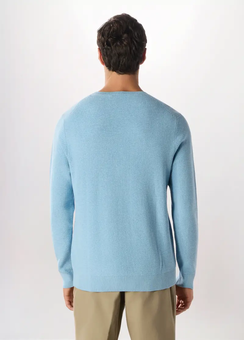 Maglione Girocollo In Puro Cotone Uomo, Azzurro celeste miniatura 2